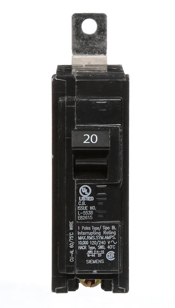 Siemens B120 20 Amp Single Pole Bolt-On Circuit Breaker — Siemens (5in, 1in)