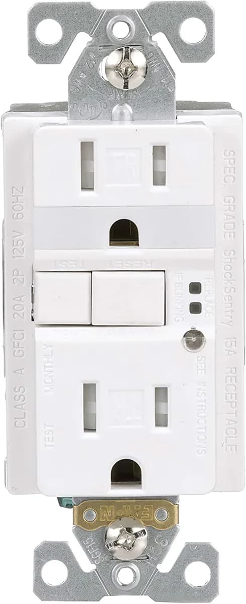 Eaton GFCI Self-Test 15A -125V Tamper Resistant Duplex Receptacle with Nightlight & Standard Size Wallplate, White — EATON