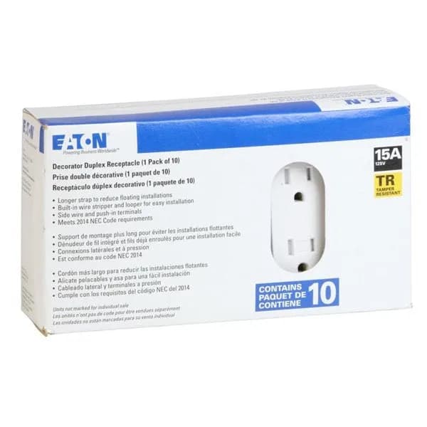 Eaton TR1107W-Box 15A 125V TR Deco Receptacle White - 10 Pack — EATON