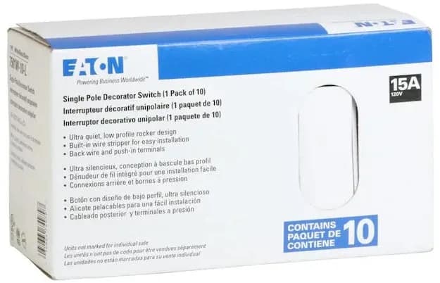 Eaton 7501W Single-Pole Switch White LED Rocker Light Switch (10-Pack) — EATON