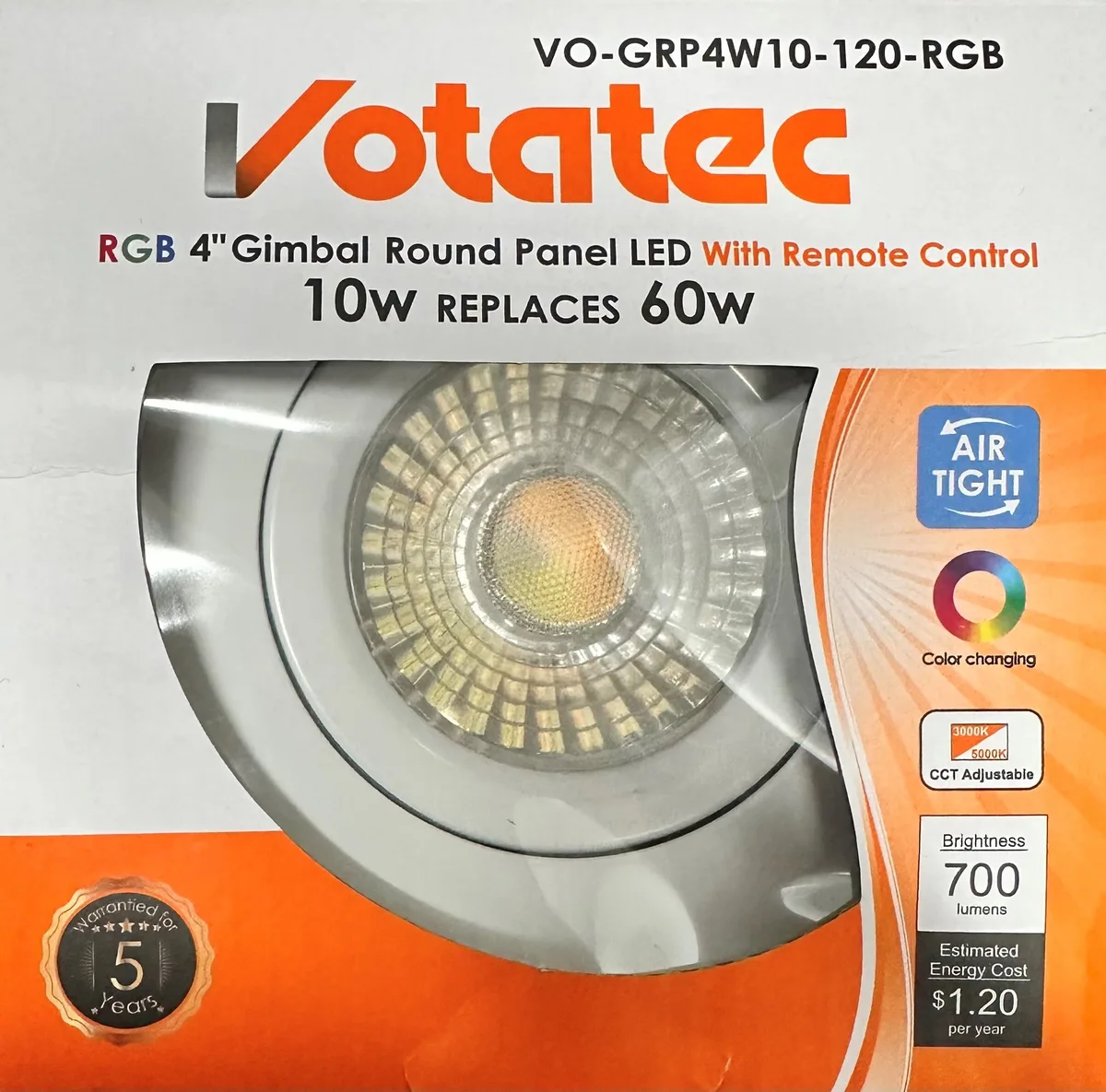 Votatec VO-GRP4W10-120-RGB White 10W 4" LED Gimbal Round Panel CCT Selectable — VOTATEC (10W, 3000K)