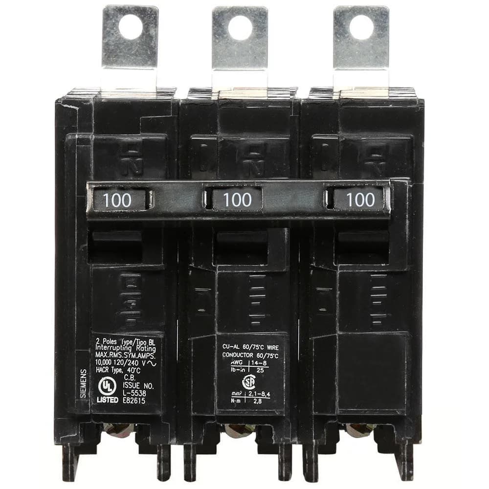 Siemens B3100 100 Amp 3 Pole Bolt-On Circuit Breaker — Siemens (5in, 3in)