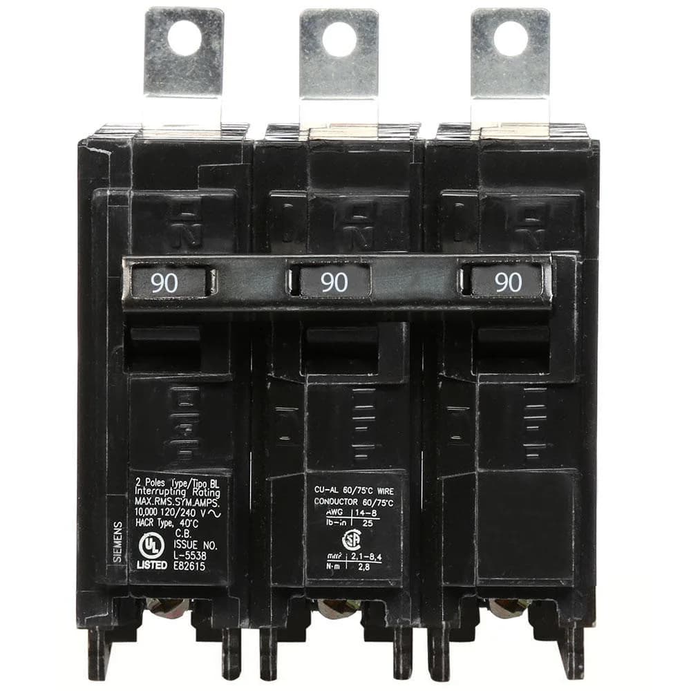 Siemens B390 90 Amp 3 Pole Bolt-On Circuit Breaker — Siemens (5in, 3in)