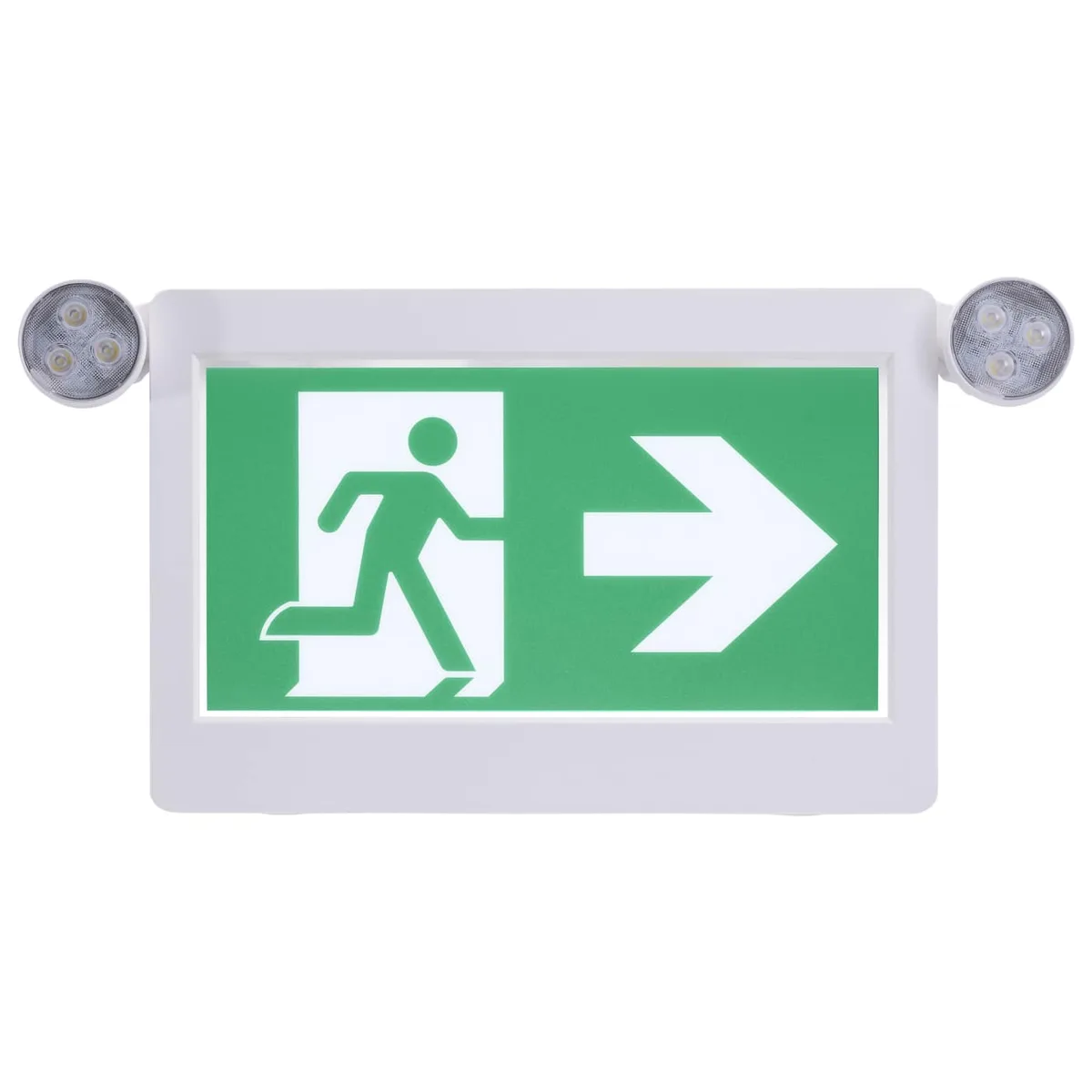 SATCO 67-512 LED Running Man Exit Sign with Emergency Lights, Remote-Capable, 120/347V, White — Certified (4W, 5700K)
