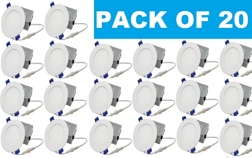 SLM 4" Round 9W LED Slim Panel Potlight 6000K- Pack of 20 — Certified (9W, 150W)