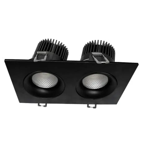 Votatec VO-SP3.5W24-120-D-5WAY-2H /BK 3.5 Inch 2-Head Square Black Regressed Gimbal LED Pot Light 24W 5CCT 120V — VOTATEC (24W, 2700K)