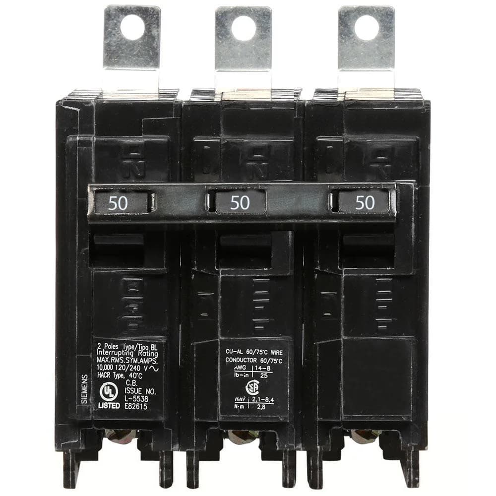 Siemens B350 50 Amp 3 Pole Bolt-On Circuit Breaker — Siemens (5in, 3in)
