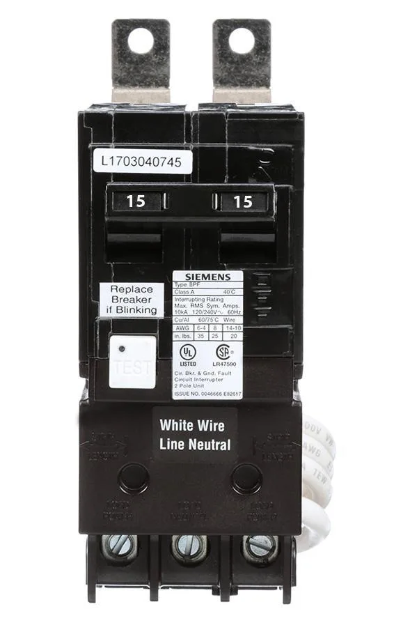 Siemens BF215 15 Amp Double Pole GFCI Bolt-On Circuit Breaker — Siemens (5in, 2in)