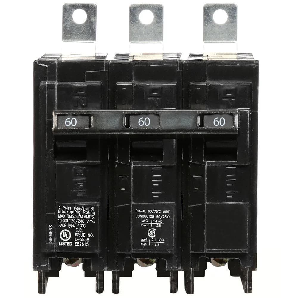 Siemens B360 60 Amp 3 Pole Bolt-On Circuit Breaker — Siemens (5in, 3in)