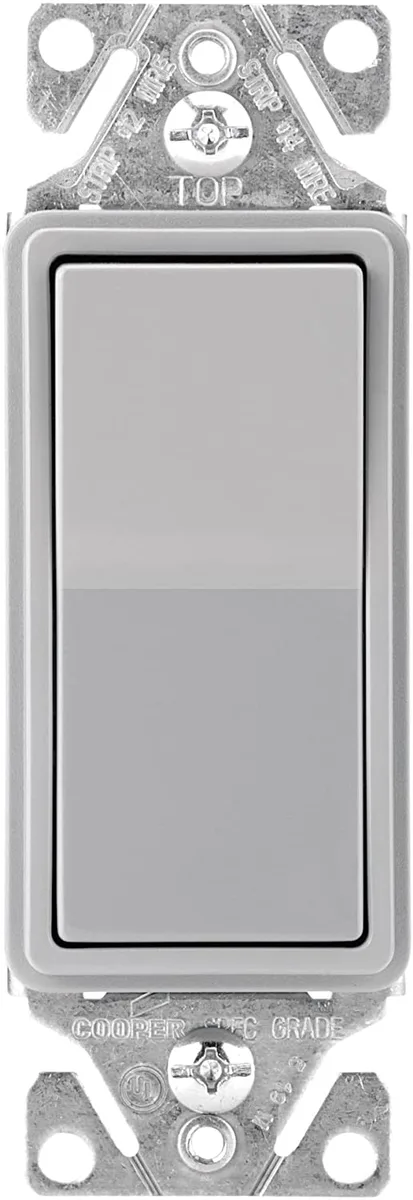 EATON Wiring 7501GY-SP-L 15-Amp, 120-Volt Standard Grade Single Pole Decorator Switch, Gray — EATON