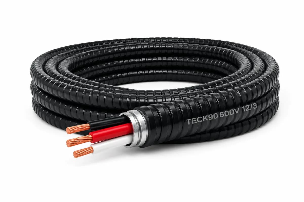 12/3 TECK90 Copper Armoured Cable with Ground – Sold Per Meter — Certified (2in)