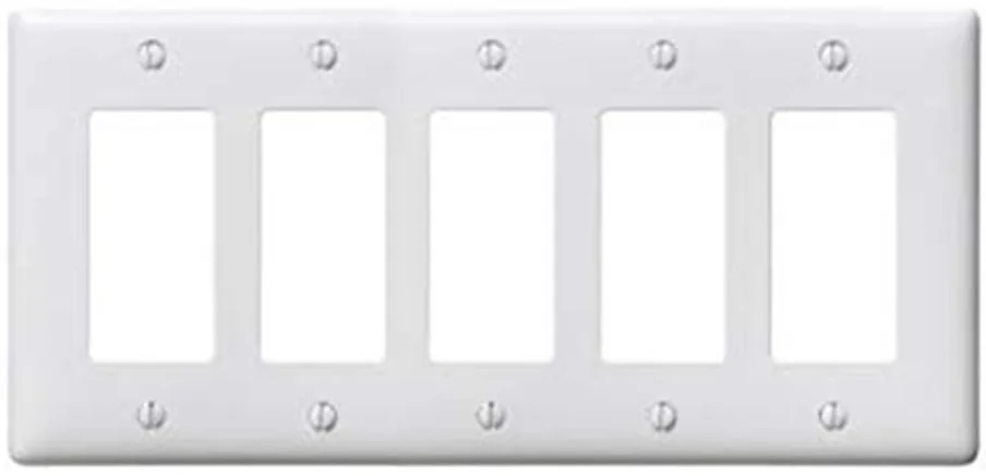 Eaton Devices PJ265W Mid-Size Polycarbonate 5-Gang Decorator Wallplate, White — EATON