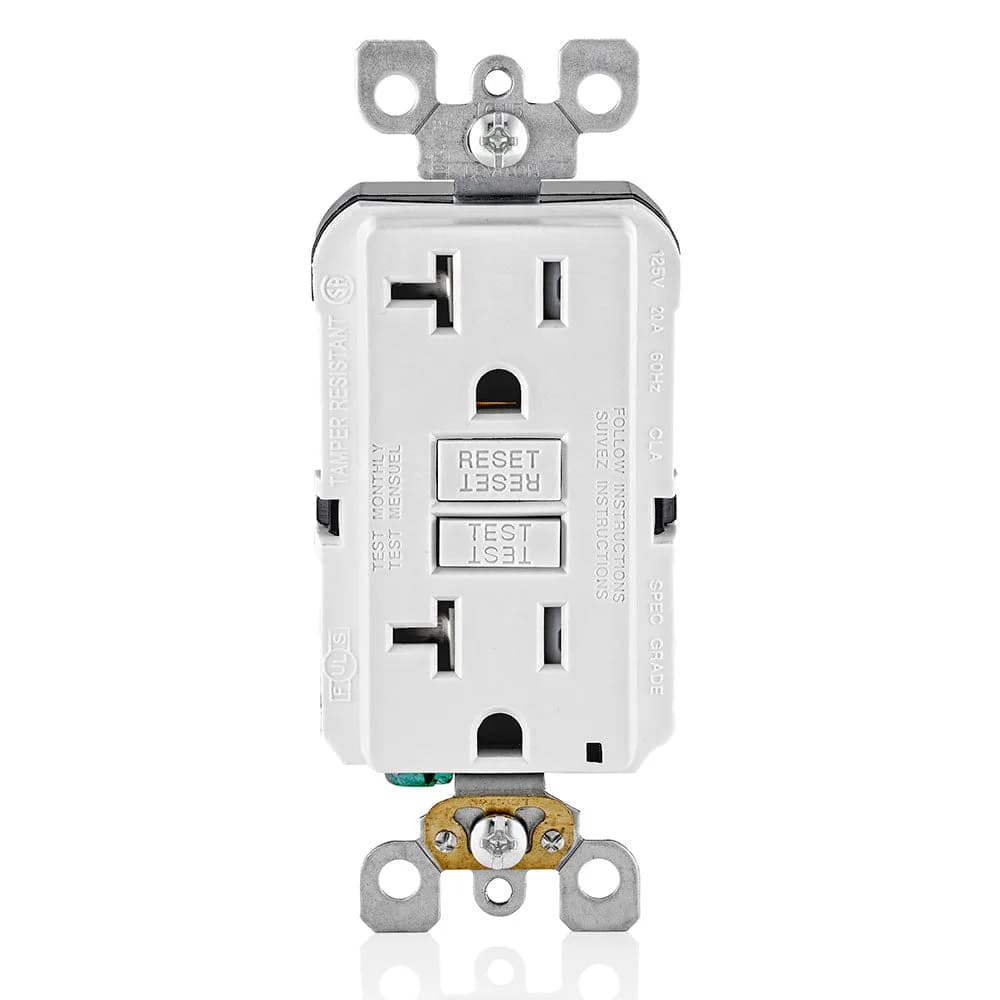 Leviton GFTR2 20 Amp, 125 Volt Receptacle/Outlet, 20 Amp Slim GFCI — LEVITON