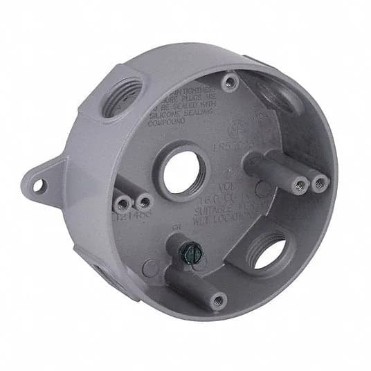 Hubbell Bell 5361-0 Round Weatherproof Box, Five 1/2 in. Threaded Outlets, Gray — Hubbell (2in)