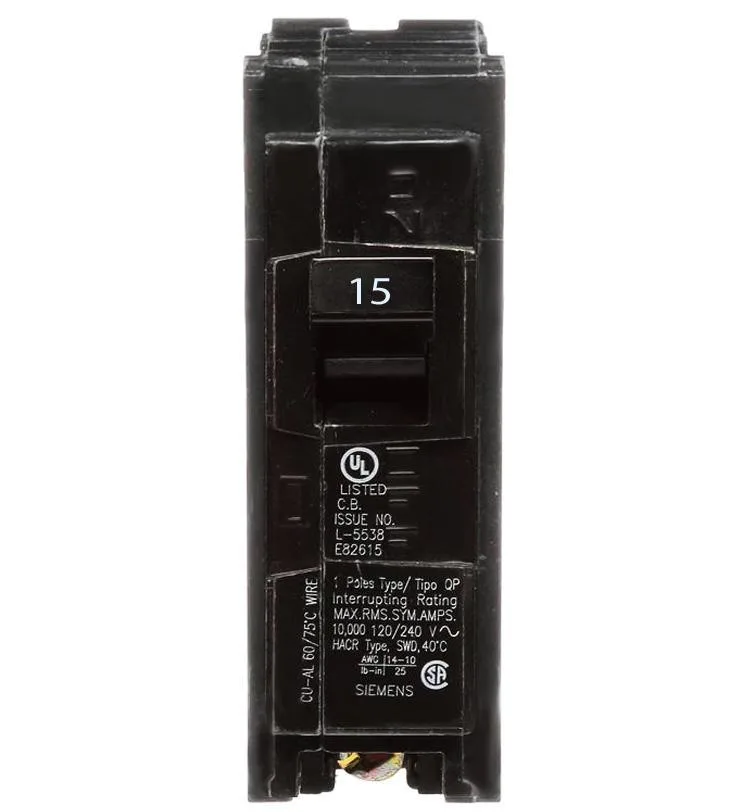 Siemens Q115 15 Amp Single Pole Circuit Breaker — Siemens (3in, 1in)