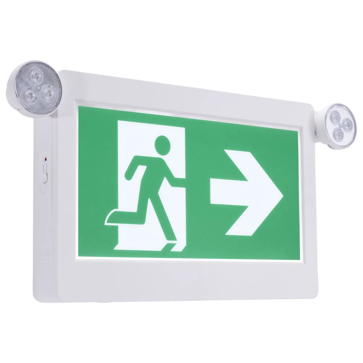 SATCO 67-510 Running Man LED Exit Sign with Emergency Lights | 120-347V | 2Hr Battery Backup — Satco