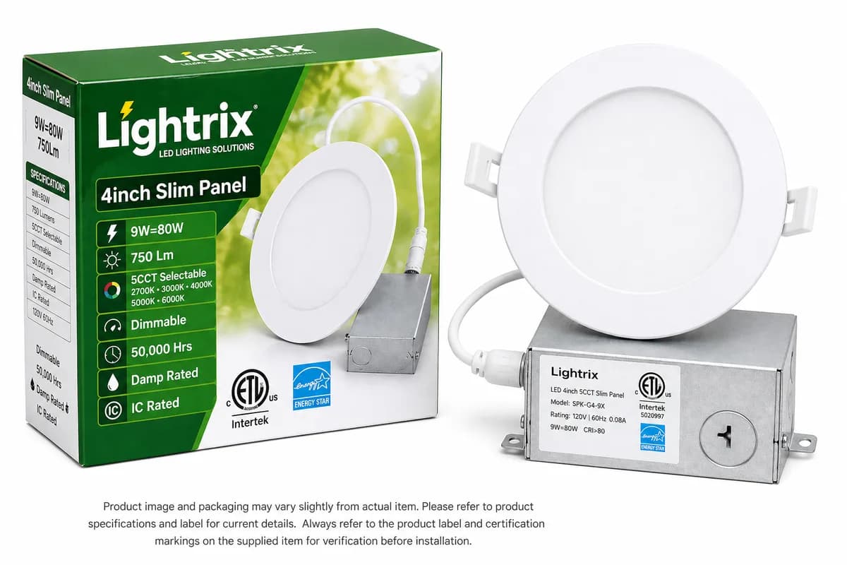 Lightrix 4” LED Slim Panel 9W 750LM Round Potlight 5CCT - Certified Version — Certified (9W, 2700K)