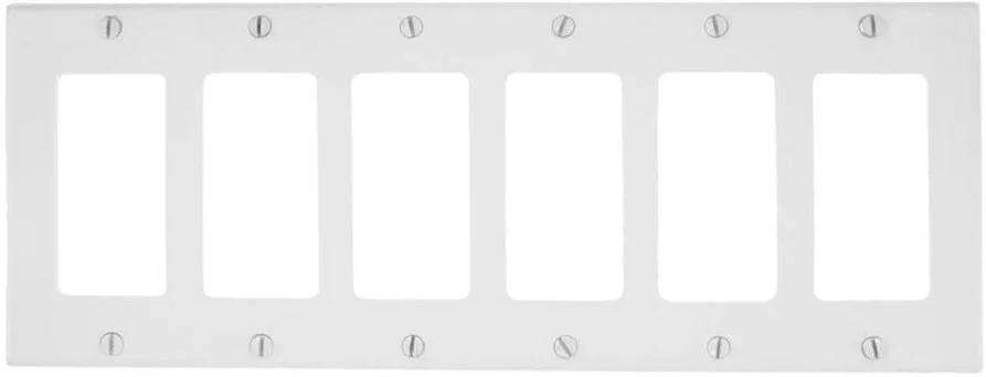 EATON Devices PJ266W Mid-Size Polycarbonate 6-Gang Decorator Wallplate, White — EATON