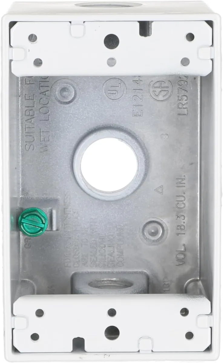 Hubbell-Bell Outdoor 5320-1 Single Gang 3-1/2-Inch Outlets Weatherproof Box White — Hubbell (2in)