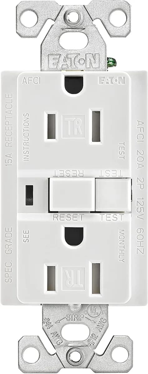 Eaton TRAFCI15W 15 Amp Tamper Resistant AFCI Receptacle, White Finish — EATON