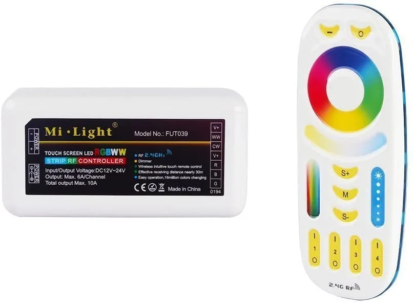 Mi Light FUT039 RGB+CCT LED Strip Lights Controller 2.4Ghz with 4-Zone Remote Controller 12V/24V — Certified