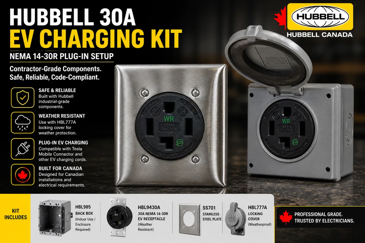 Hubbell 30A EV Charging Installation Kit – NEMA 14-30R Plug-In Setup Canada — Hubbell