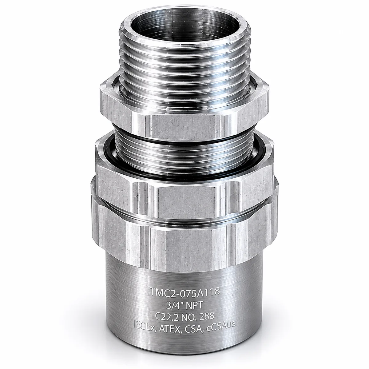 TMC2-075A118 3/4" NPT Aluminum 8/3 & 6/3 TECK90 Cable Connector — CMP (4in, 1in)
