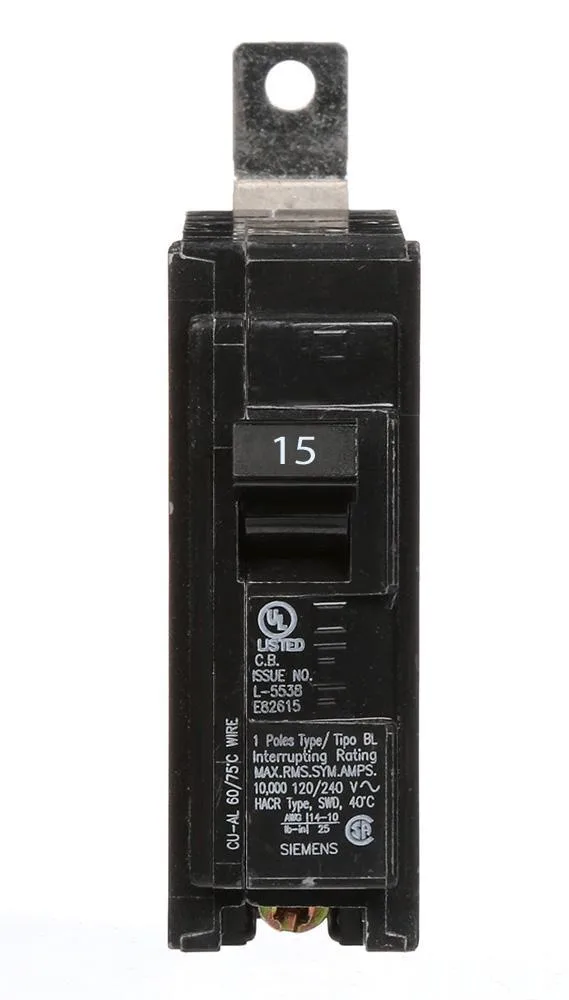 Siemens B115 15 Amp Single Pole Bolt-On Circuit Breaker — Siemens (5in, 1in)