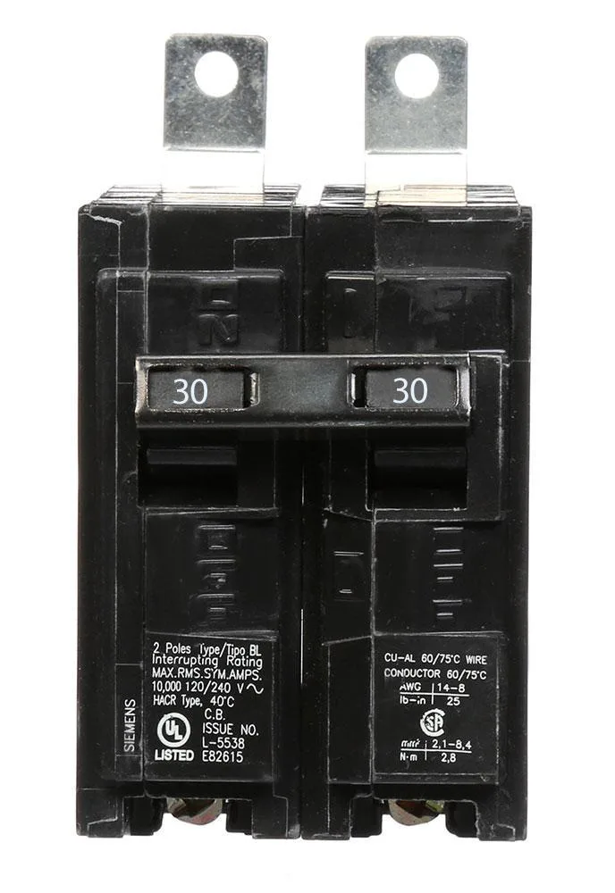 Siemens B230 30 Amp Double Pole Bolt-On Circuit Breaker — Siemens (5in, 2in)