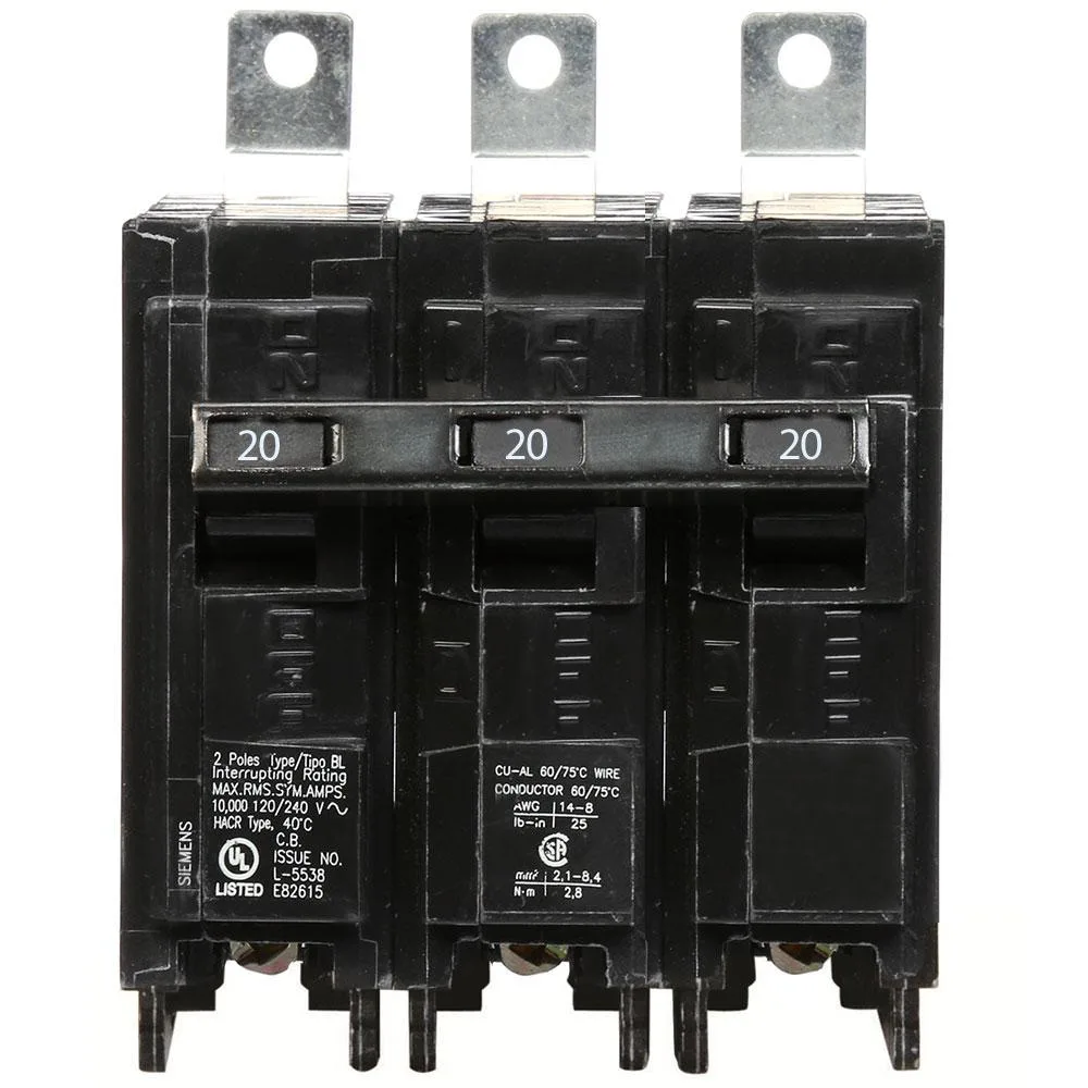 Siemens B320 20 Amp 3 Pole Bolt-On Circuit Breaker — Siemens (5in, 3in)