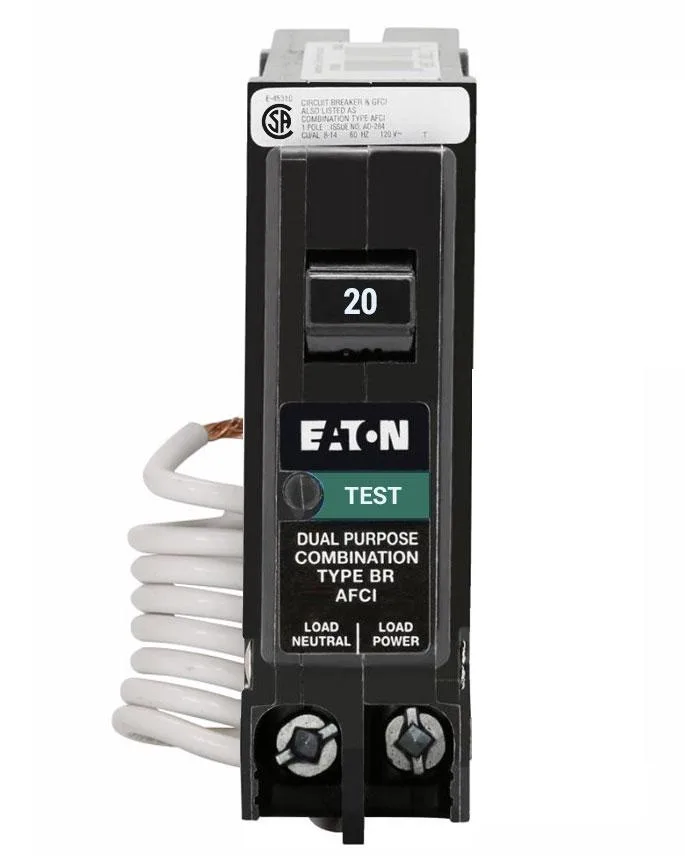 Eaton BRN120AFC 20 Amp Single Pole Type BR Combination Arc Fault (AFCI) Breaker