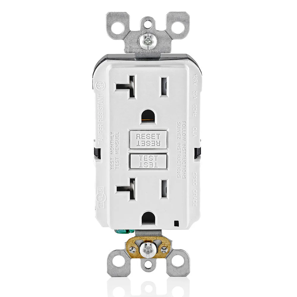 Leviton GFTR2 20 Amp, 125 Volt Receptacle/Outlet, 20 Amp Slim GFCI — LEVITON
